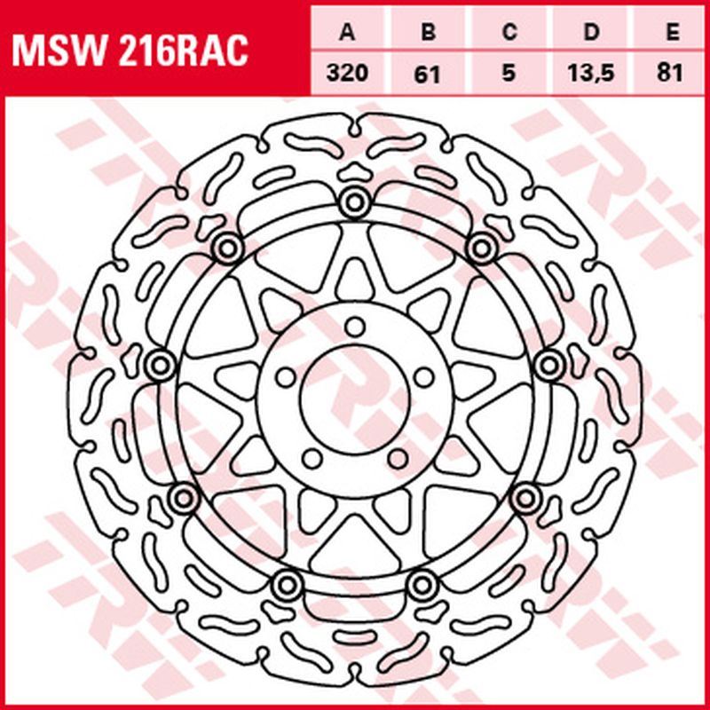 TRW ZF přední brzdový kotouč KAWASAKI ZX-7R/RR 96-02, ZXR 750 91-95, ZX-9R 94-04, ZZR 1100 93-01, ZX-12R 00-03, ZZR 1200 02-05, VN 1500/1600 MEAN STREK 02-05, SUZUKI VZ 1600 MARAUDER 04-05 (320X61X5mm) WAVE