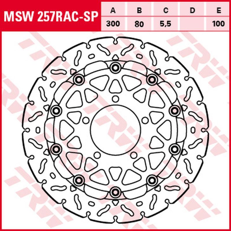 TRW ZF přední brzdový kotouč KAWASAKI ZX-6R 600 07-16, ZX-6RR 600, ZX-6R 636 05-06, ER-6F/N 06-16, KLE 650 VERSYS 07-, Z 750 07-14, Z 1000 07-17, Z 1000SX 11-, ZX-10R 04-07, (300X80X5,5mm) WAVE