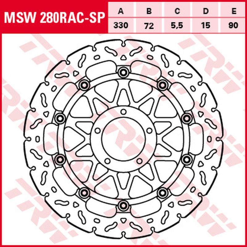 TRW ZF přední brzdový kotouč DUCATI EVO CORSE 848 12-13, DESMODEDICI 1000 07-09, V4 1000/1100 PANIGALE 18-, STREETFIGHTER S 1100 09-13, PANIGALE 1199 12-17, MONSTER 1200 14-, MULTIstrada 1200 16-17 (330X72X5,5mm) WAVE