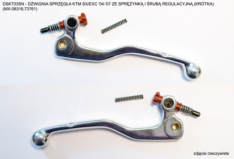 PSYCHIC spojková páčka KTM SX/EXC 04-07 s pružinkou a stavěcím šroubem (krátká) (DSKT03SN,73761) = MX-08408 (délka 130 mm) (PSYCHIC spojková páčka)