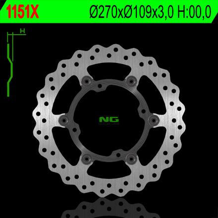NG přední brzdový kotouč KAWASAKI KXF 250/450, plovoucí 270mm (270X109X3,0) 4 otvory průměr 9,5mm WAVE
