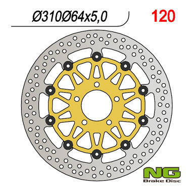 NG přední brzdový kotouč SUZUKI GS/ GSF/ GSX (310X64X5) plovoucí (5X10,5mm) (zlatý střed)