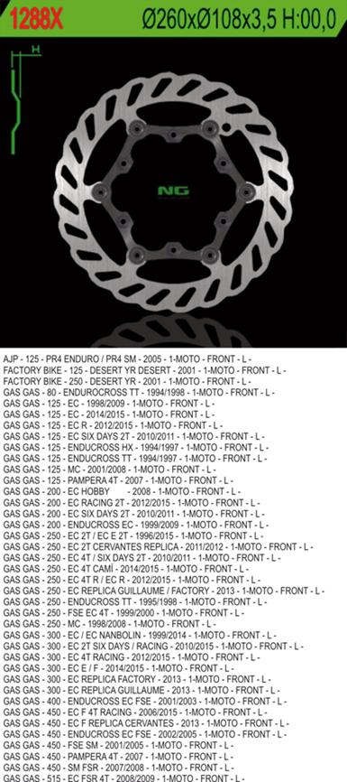 NG přední brzdový kotouč GAS GAS 125/200/250/300/400/450/515 (plovoucí) (260X108X3,5) (6X6,5mm) WAVE