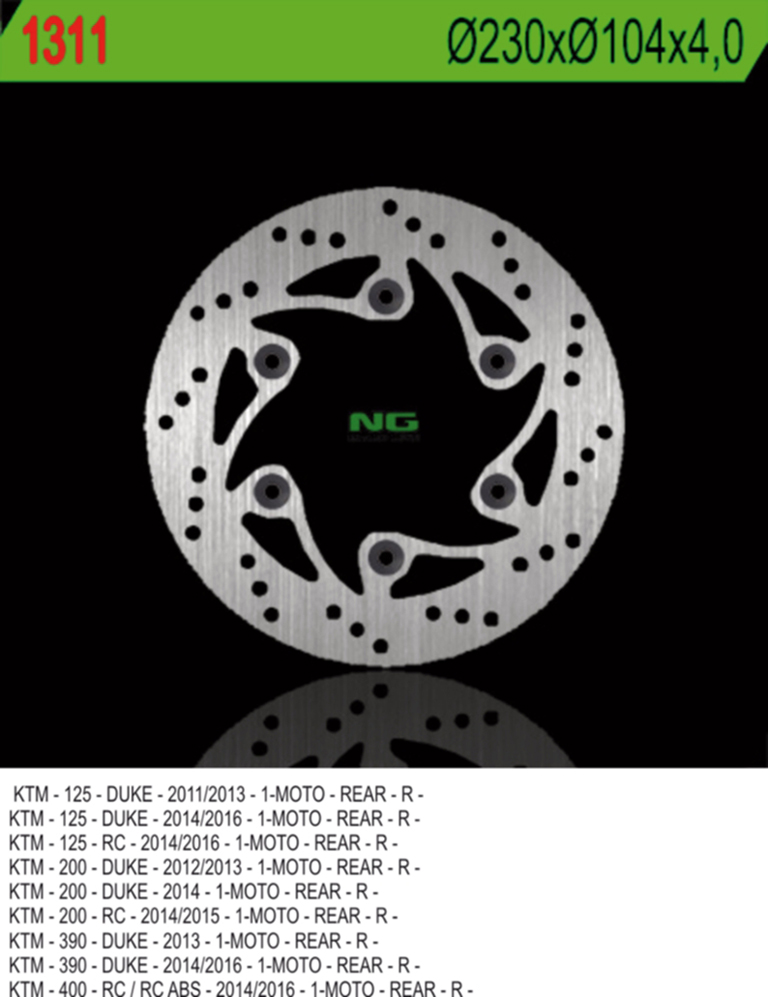 NG brzdový kotouč zadní KTM DUKE 125/200/390 11-20, RC 200/390 14-20 (230X140X4) (6X10,5)