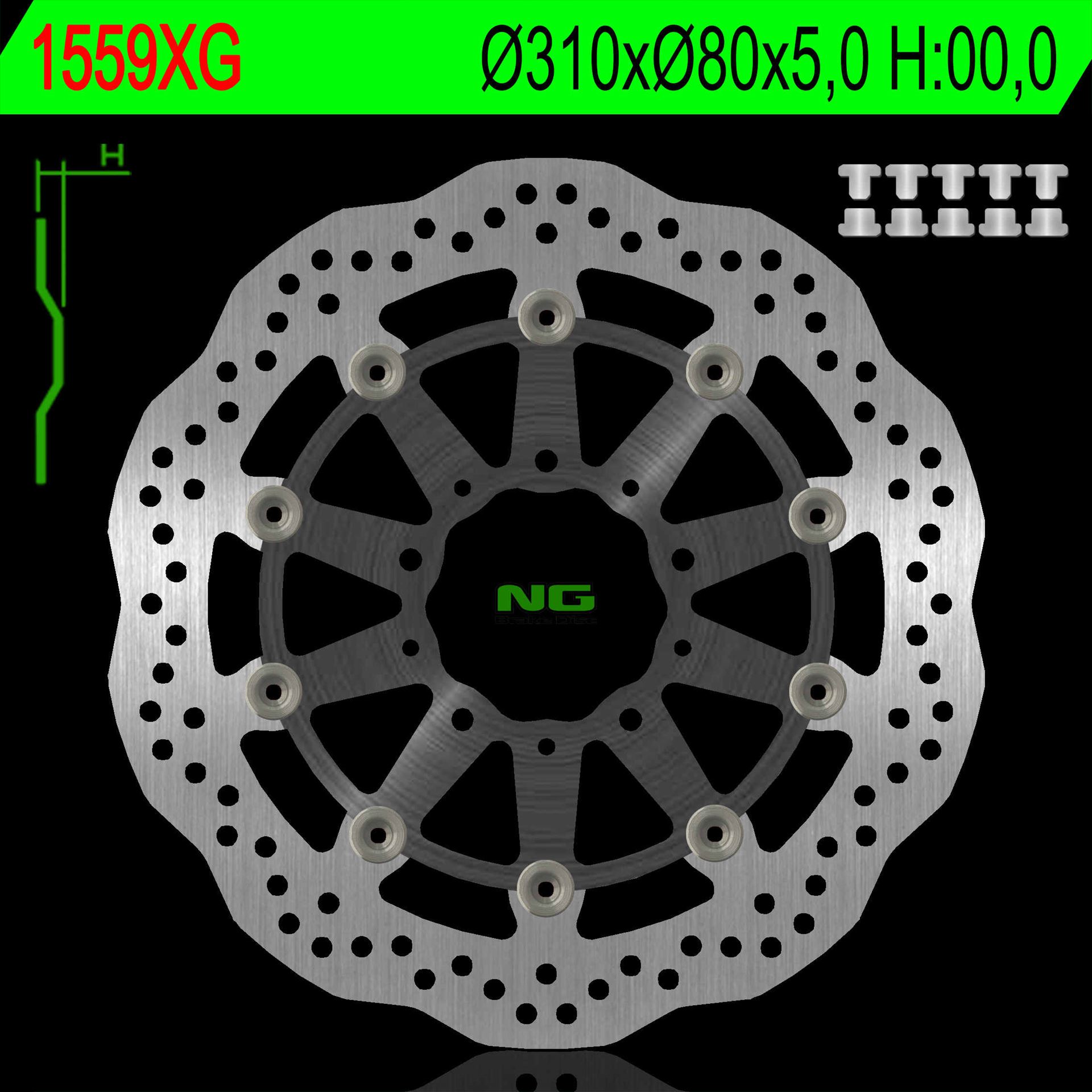 NG přední brzdový kotouč KAWASAKI s 1000 ABS 15-17, s 1000 15-17, ZX6R 13-17, Z800 12-18, GTR 1400 07-18, ZZR 1400 06-18 (310X80X5mm) WAVE plovoucí (prostředek hliníkový)