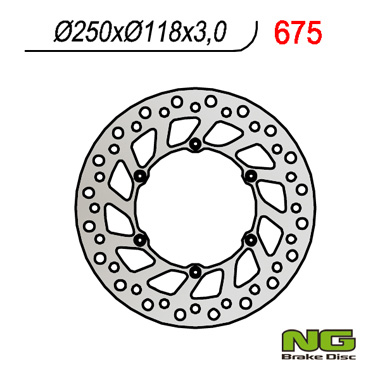 NG přední brzdový kotouč SUZUKI RM/RMZ 250/DRZ, YAMAHA YZ/YZF/WR 02-19 (250X118X3) (6X6,5mm) - nahrazuje NG854