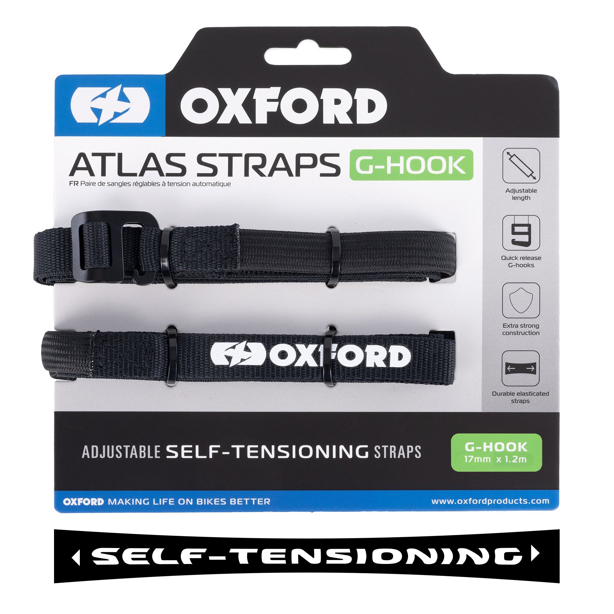 OXFORD přepravní popruhy ATLAS G-HOOK 17mm x 1,2 m barva černá