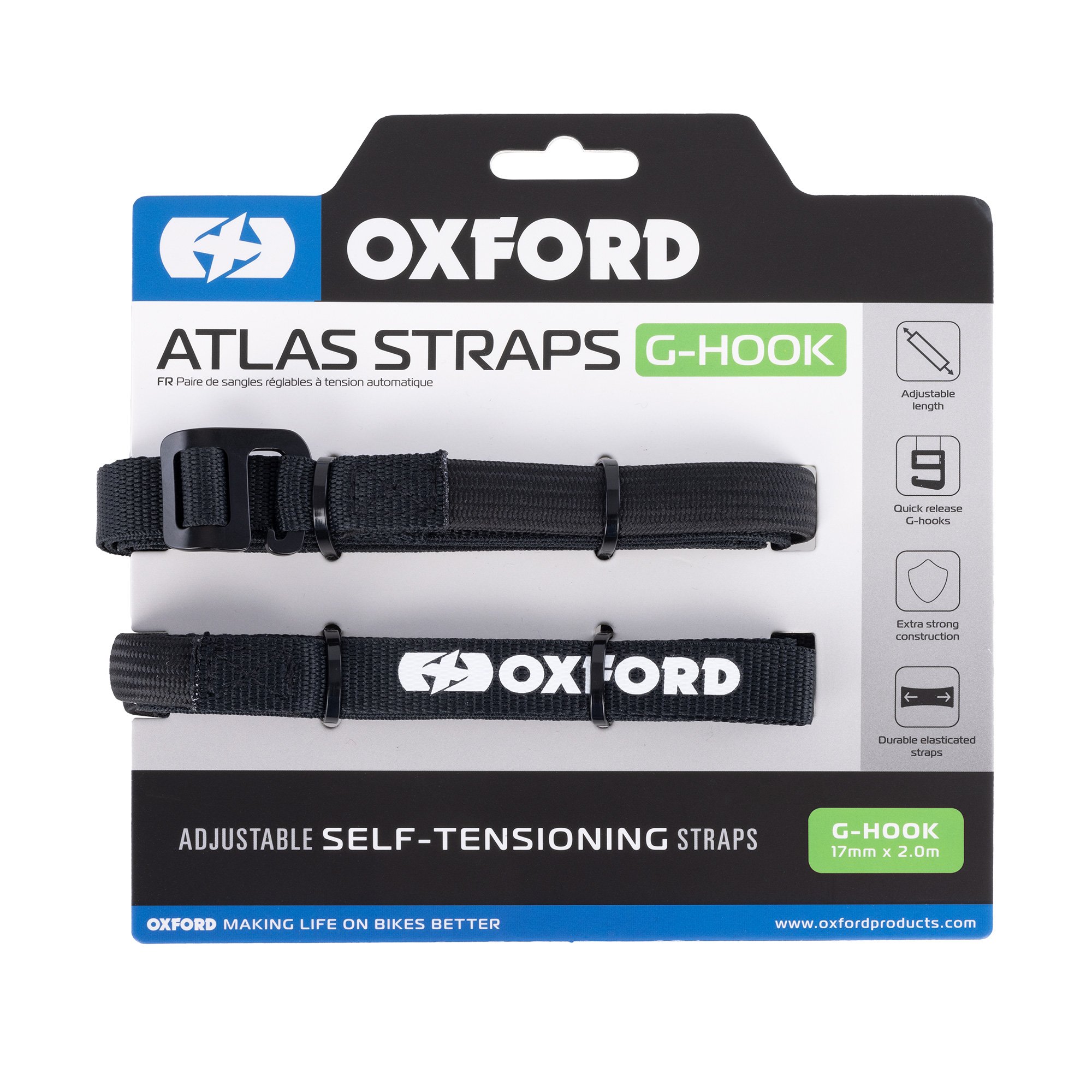 OXFORD přepravní popruhy ATLAS G-HOOK 17mm X 2 m barva černá (starý kód: ROK332)