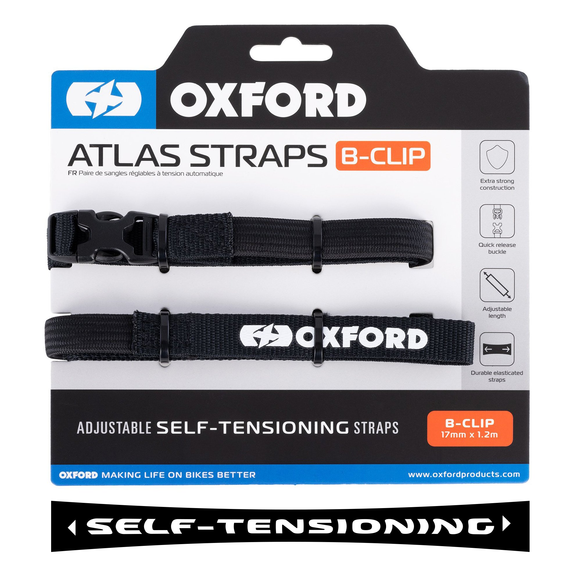 OXFORD přepravní popruhy ATLAS B-CLIP 17mm x 1,2 m barva černá