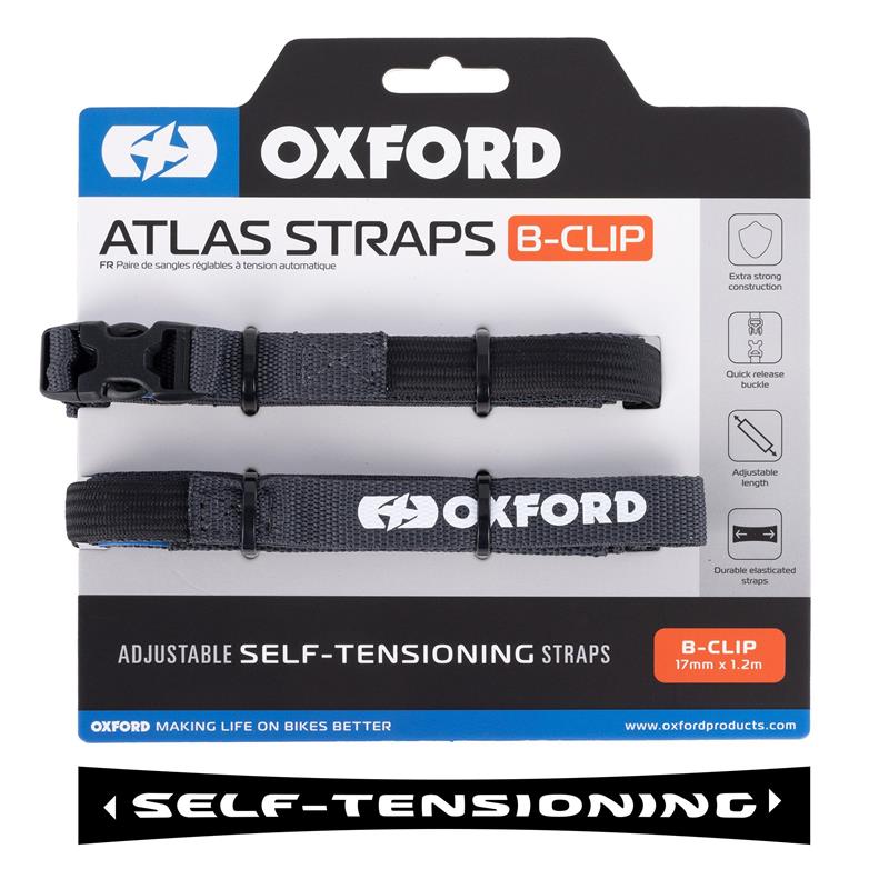 OXFORD přepravní popruhy ATLAS B-CLIP 17mm x 1.2M 2 kusy v sadě barva šedá