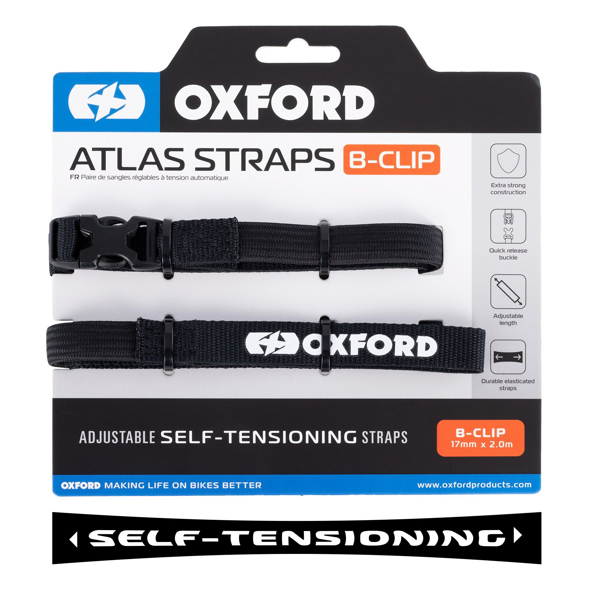 OXFORD přepravní popruhy ATLAS B-CLIP 17mm x 2 m barva černá