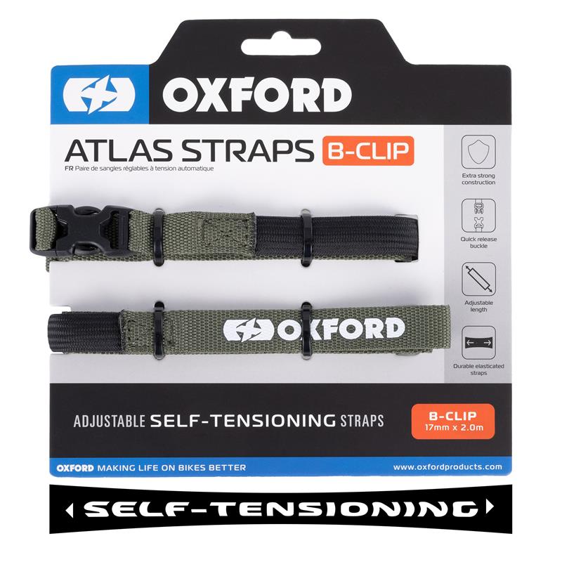 OXFORD přepravní popruhy ATLAS B-CLIP 17mm x 2M 2 kusy v sadě barva zelená (khaki)