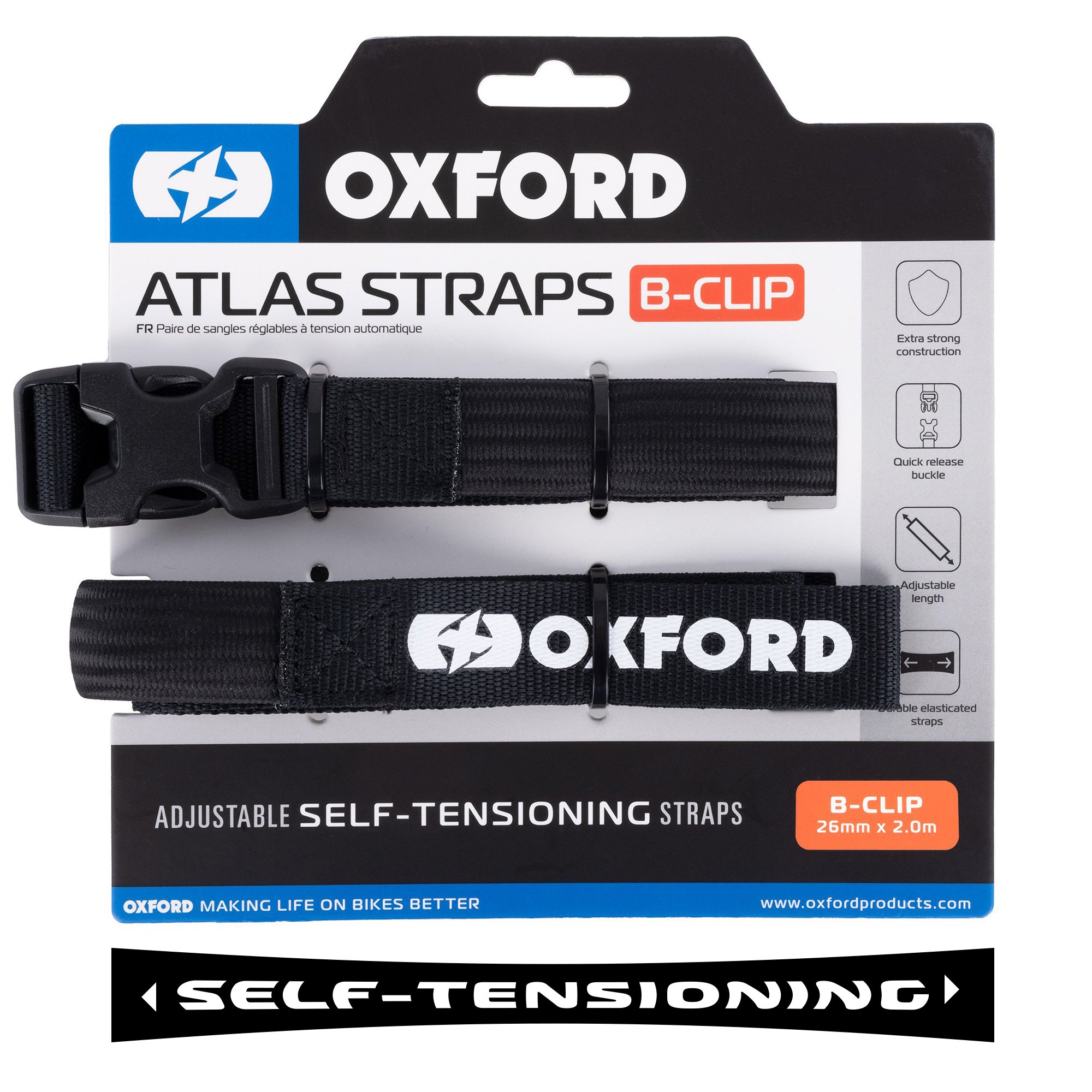 OXFORD přepravní popruhy ATLAS B-CLIP 26mm x 2 m barva černá