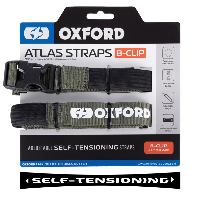 OXFORD přepravní popruhy ATLAS B-CLIP 26mm x 2M 2 kusy v sadě barva zelená (khaki)