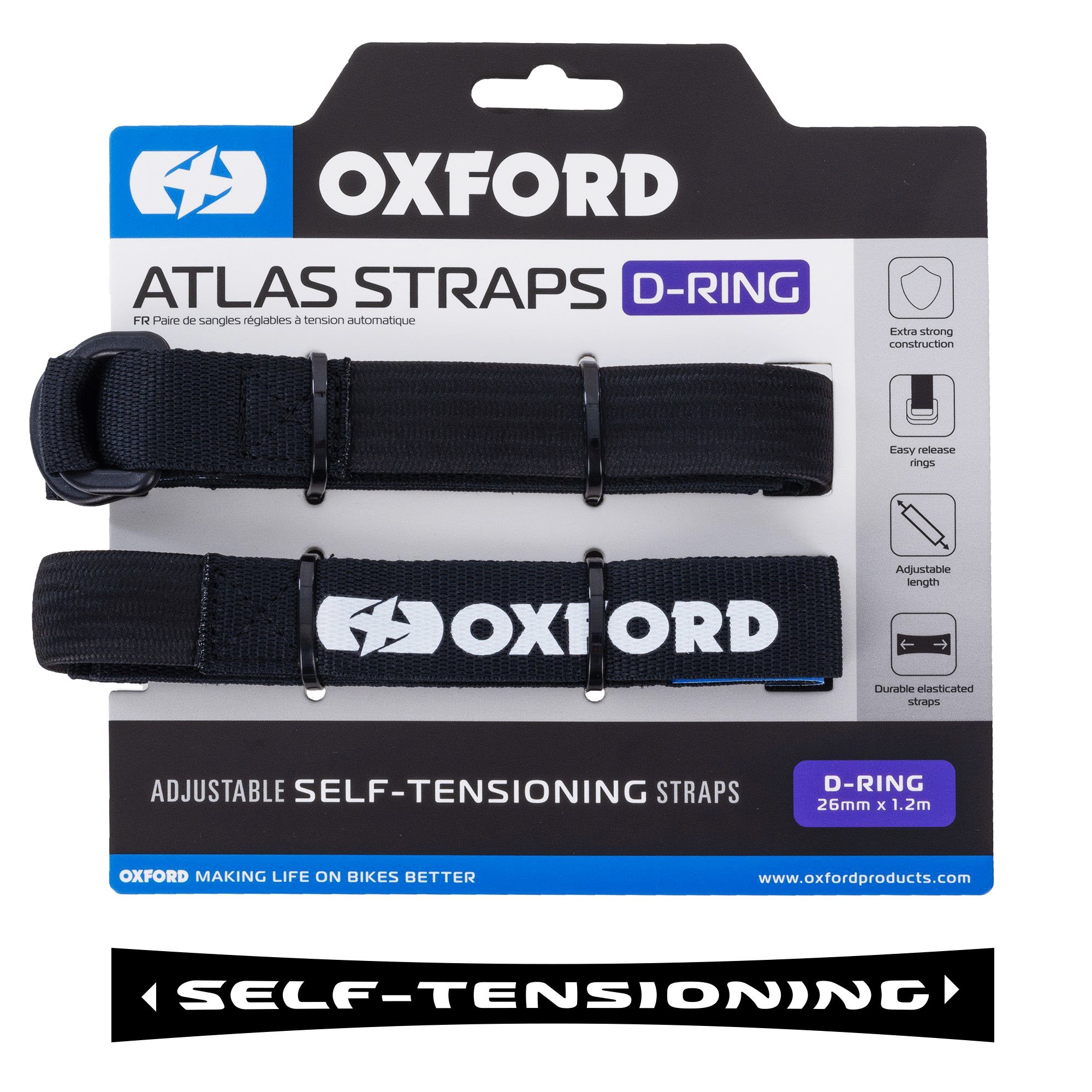 OXFORD přepravní popruhy ATLAS D-RING 26mm X 1,2 m barva černá