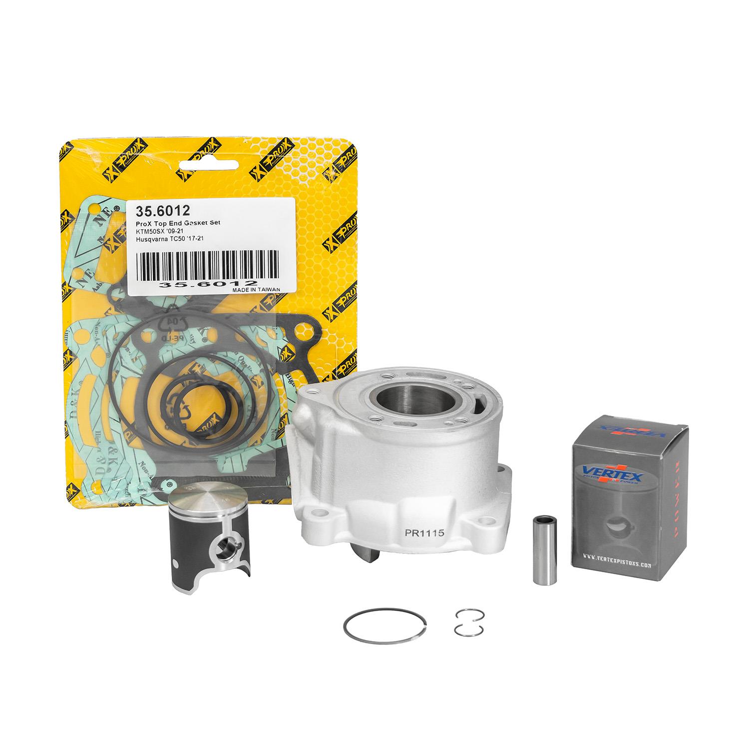 PROMX kompletní válec ( CYLINDER + píst VERTEX 23429AB + top end PROX ) KTM SX 50 09-23, HUSQVARNA TC 17-23, GAS GAS MC 50 21-23 (STD. BORE 39,50mm)