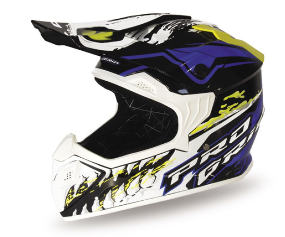 PROGRIP přilba PG3009 JURASSIC CROSS dětská / JUNIOR / KID barva bílá/modrá/žlutá fluo vel. XL (3009-361) (homologace ECE 22R06, přezka DD)