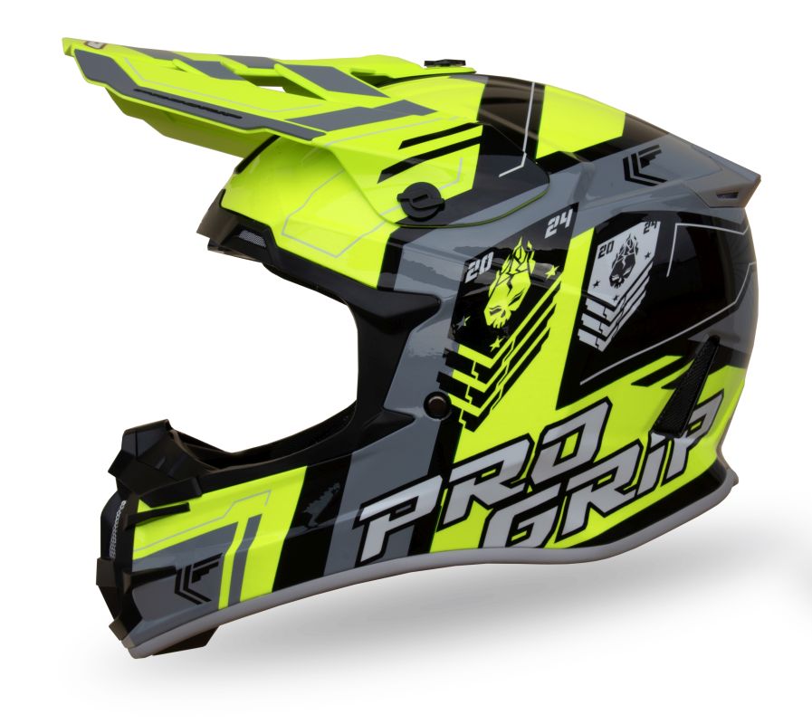 PROGRIP helma cross PG3080 SPIRITS barva žlutá fluo černá šedá vel. XL (380-347) ( homologace ECE 22R06, přezka DD )