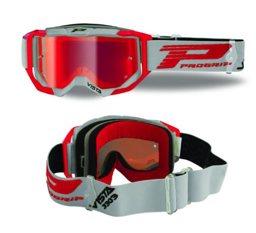 PROGRIP goggles PG3303-288 FL VISTA color grey/red (lens PG3348 mirror red, ANTISCRATCH, NO FOG, ANTI UV + spare lens PG3310 and tear-offs PG3370 FREE) (PZ3303-288 FL)