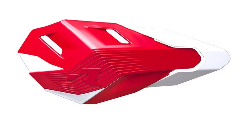 RACETECH (RTECH) chrániče řídítek HP3 barva červená bílá (se 2 typy držáků na řídítka a páčky)
