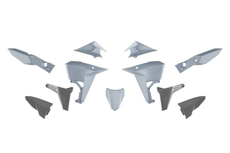 RACETECH (rtech) complete set of plastics (revolution) (without front mudguard) kove x pro / rally 800 24-25 colour grey / black (R-KITKOV-GR1-025)