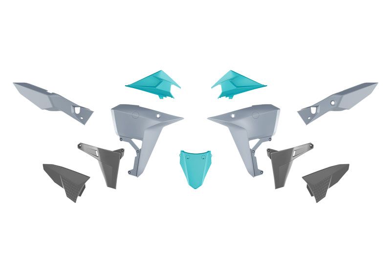 RACETECH (rtech) complete set of plastics (revolution) (without front mudguard) kove x pro / rally 800 24-25 colour grey / black / green (R-KITKOV-GR2-025)