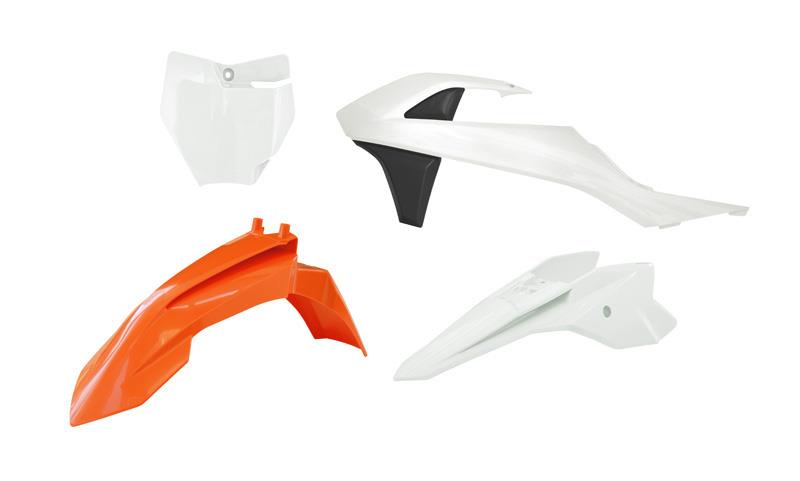 RACETECH (RTECH) kompletní sada plastů KTM SX 50 16-23, SX-E 3-5 20-24 barva oranžová / bílá / černá ( 17 ) (RACETECH (RTECH) kompletní sada plastů)