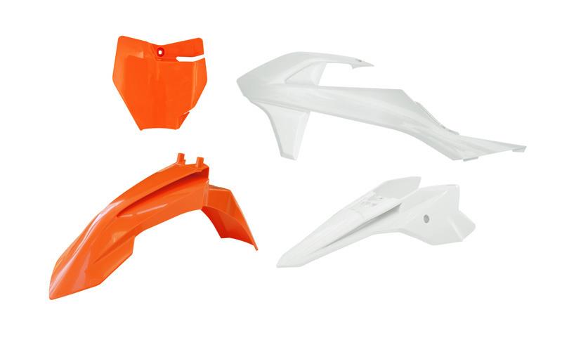 RACETECH (RTECH) kompletní sada plastů KTM SX 50 16-23, SX-E 3-5 20-24 barva oranžová / bílá ( 23 ) (RACETECH (RTECH) kompletní sada plastů KTM SX 50)