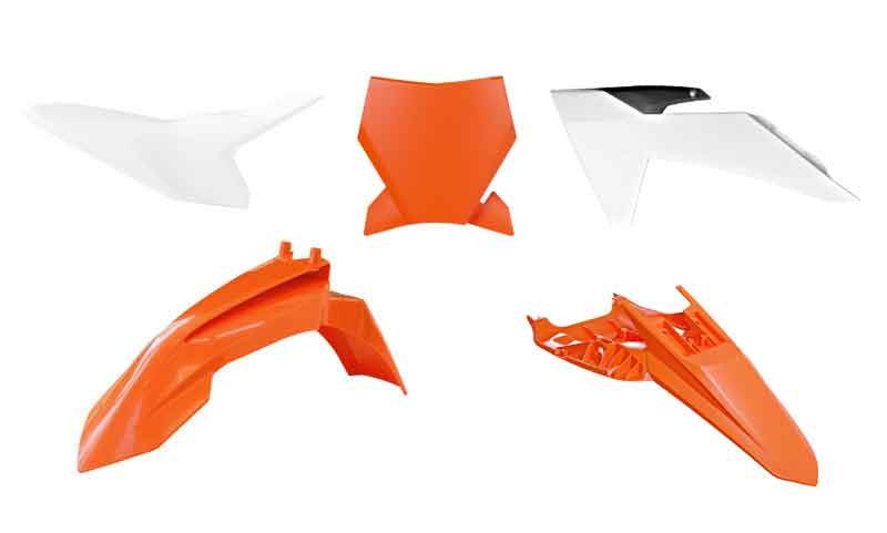 RACETECH (RTECH) kompletní sada plastů KTM SX 50 24-25 barva ( oranžová / bílá / černá ) (RACETECH (RTECH) kompletní sada plastů KTM SX 50 24-25)