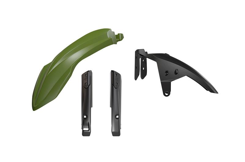 RACETECH (rtech) complete mudguard front s telescope covers ( mufflers ) YAMAHA t7 tenere 700 19-24 paint dark green / black (R-KITT7F-VN0-024)