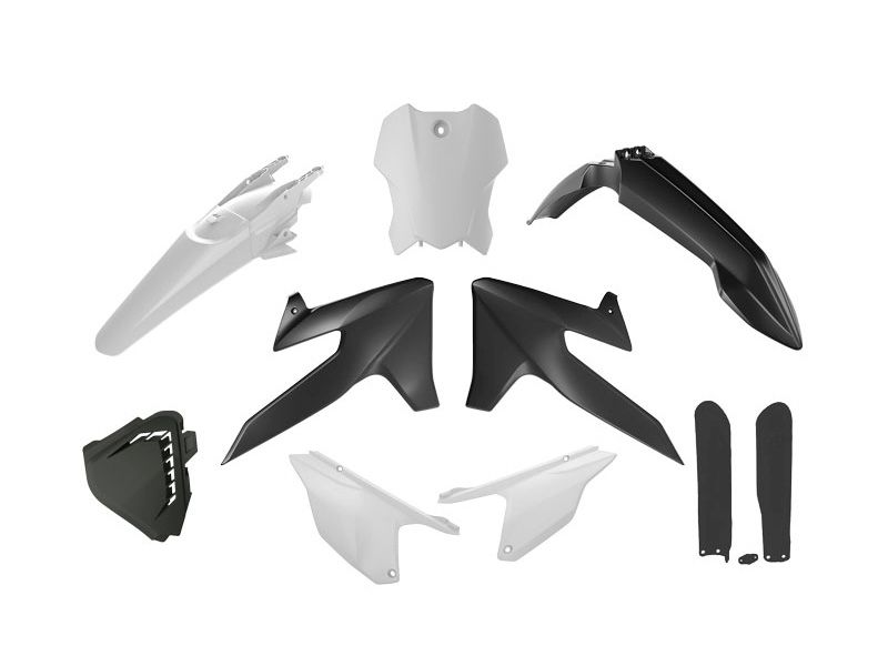 RACETECH (rtech) set of plastics with telescope covers TRIUMPH tf 250 x 24-26, tf 450 rc 25-26 colour black / white (R-KITTRI-OEM-025)