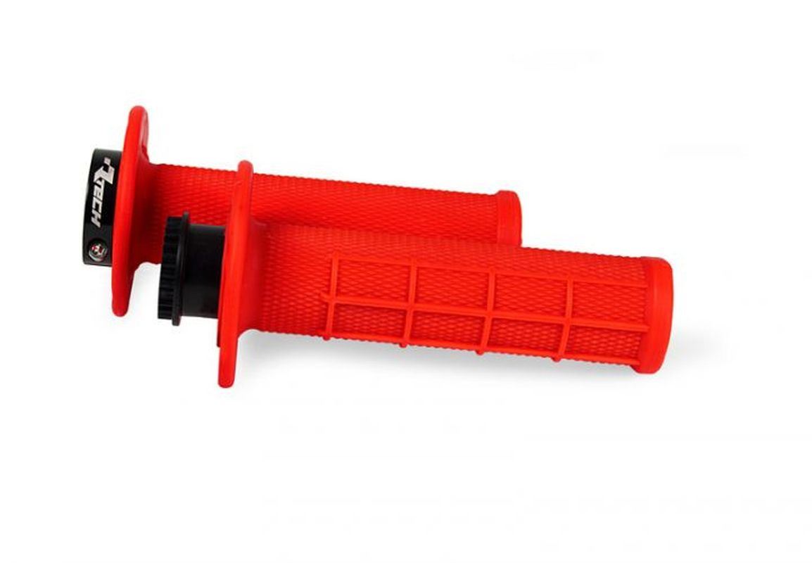 RACETECH (rtech) grips R20 LOCK-ON (22+25mm) colour red neon (half waffle) + 8 adapters for cables (R-MPRRF000021)