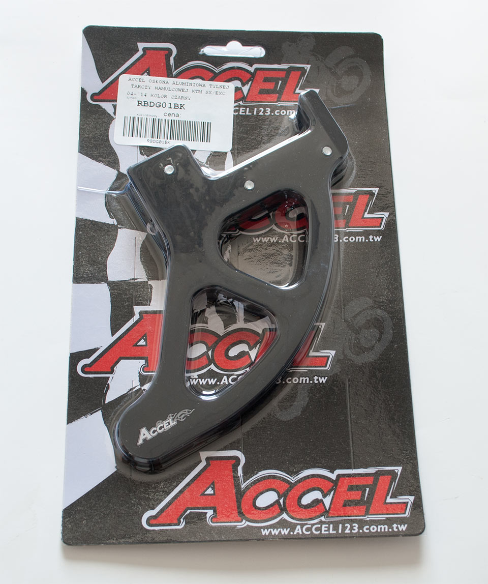 ACCEL kryt hliníková zadní brzdového kotouče KTM SX/SXF 04-18, EXC/EXCF 04-19 HUSQVARNA barva černá (ACCEL kryt hliníková zadní brzdového kotouče KTM)