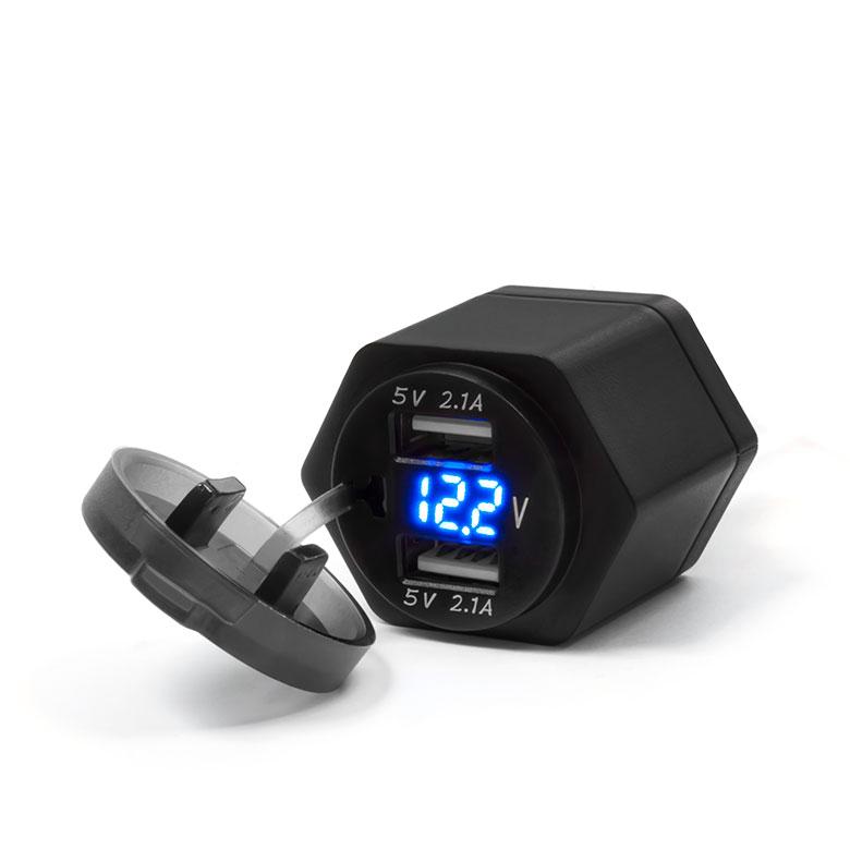 Levně BIKETEC motocyklová zásuvka MUS42 DIN ISO 4165 BMW i TRIUMPH USB i voltmetr - montáž na řídítka (EL) (BIKETEC motocyklová zásuvka MUS42 DIN ISO 4165)