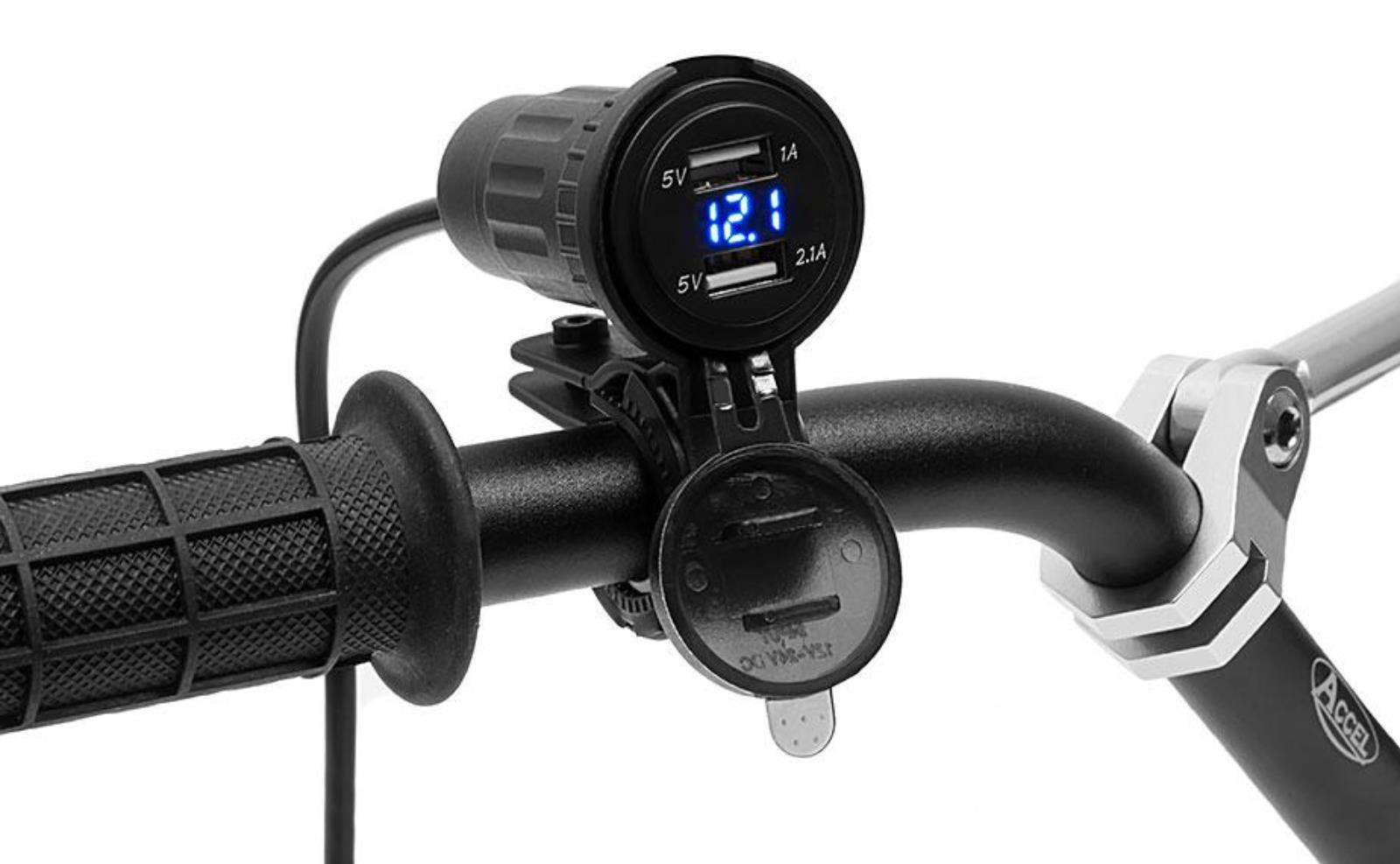 Levně BIKETEC dvojitá zásuvka s osvětlením a voltmetrem pro montáž do kapotáže nebo na řídítka (BIKETEC dvojitá zásuvka s osvětlením a voltmetrem pro)