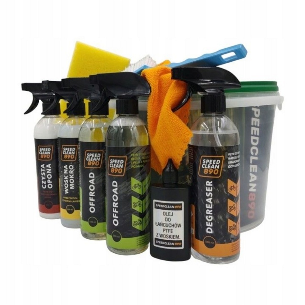 Levně SPEEDCLEAN 890 sada na umývání jízdní koloU (DEGREASER 500ML + 2X OFFROAD 500ML + čistý 500ML + WOSK na mokro 500ML + olej do řetězu s voskem 100ML +
