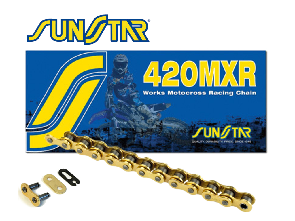 SUNSTAR řetěz 420MXR-130G (420NZ3) (barva zlatá) rozpojený + spojka