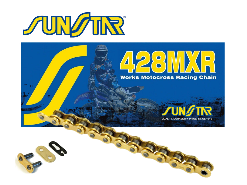 SUNSTAR řetěz 428MXR-142G (428NZ3) (barva zlatá) rozpojený + spojka