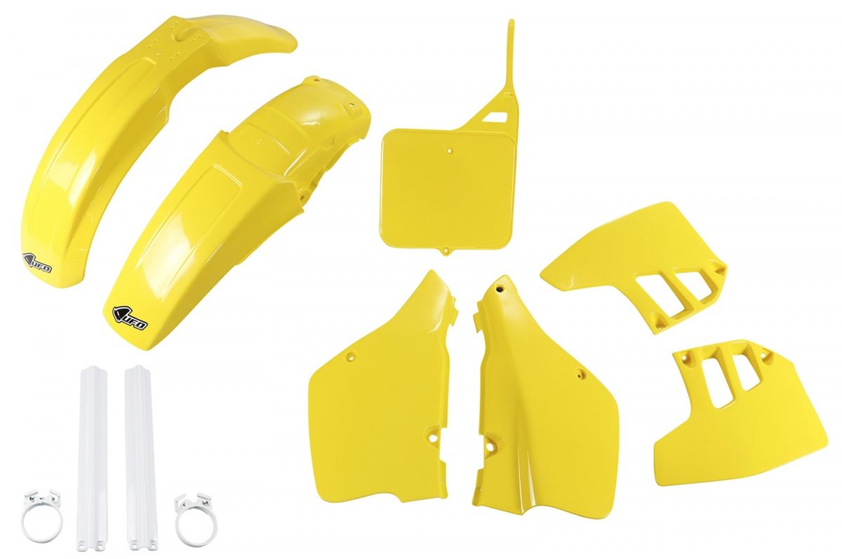 UFO kompletní sada plastů (FULL KIT) s kryty přední vidlice SUZUKI RM 250 89-91 barva (žlutá) (SU398E999)
