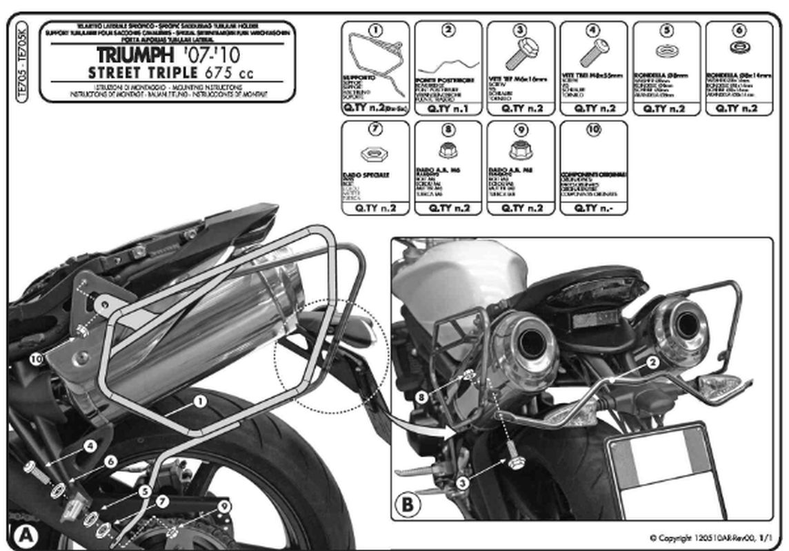 KAPPA nosič pod boční brašny TRIUMPH STREET TRIPLE 675 (07-12) - také pod kufry RA314 EASY LOCK