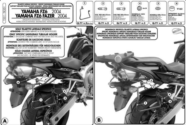 KAPPA nosič pod boční brašny YAMAHA FZ6 04-06