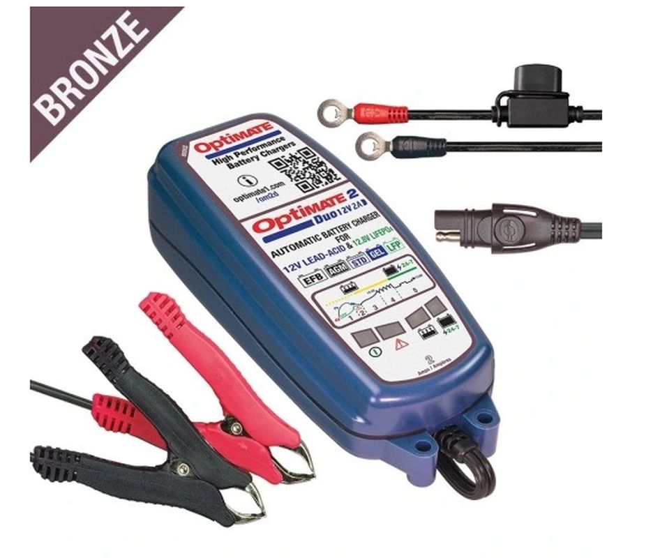 Levně OPTImate nabíječka akumulátorů OPTImate 2 DUO 12V 2A 6-96AH AGM / GEL / STD 6-96AH, LITHIUM (LIFEPO4) 12.8V / 13.2V 2A 2-24AH, SAE ( na 2 akumulátory