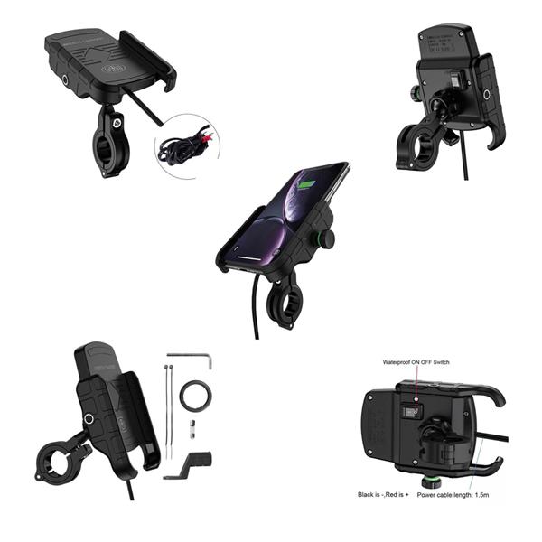 Phone holder with inductive charger on phone mounted on handlebars or mirror type BIKETEC UCH000155