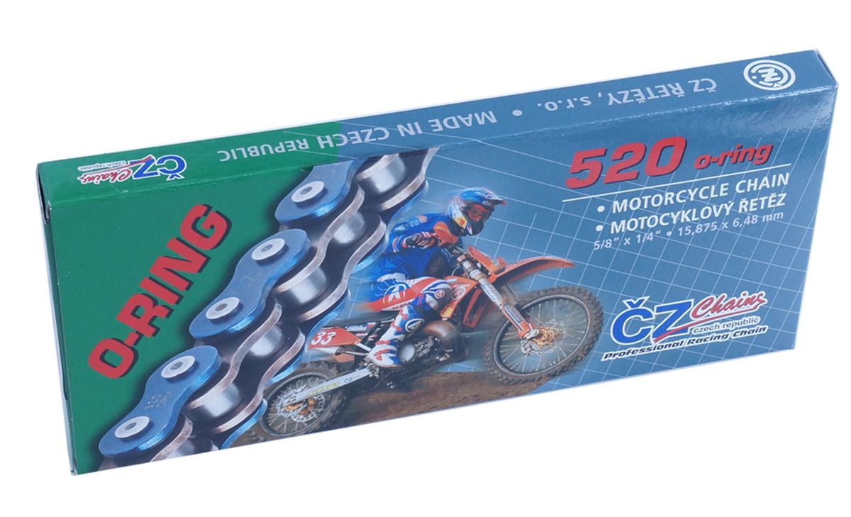 CZ hnací řetěz 520 RDO (112 článků) O-kroužek do 450 ccm (33,8 KN) (s otvory vylučujícími bláto) + nýtovací spojka (CZ hnací řetěz 520 RDO (112)