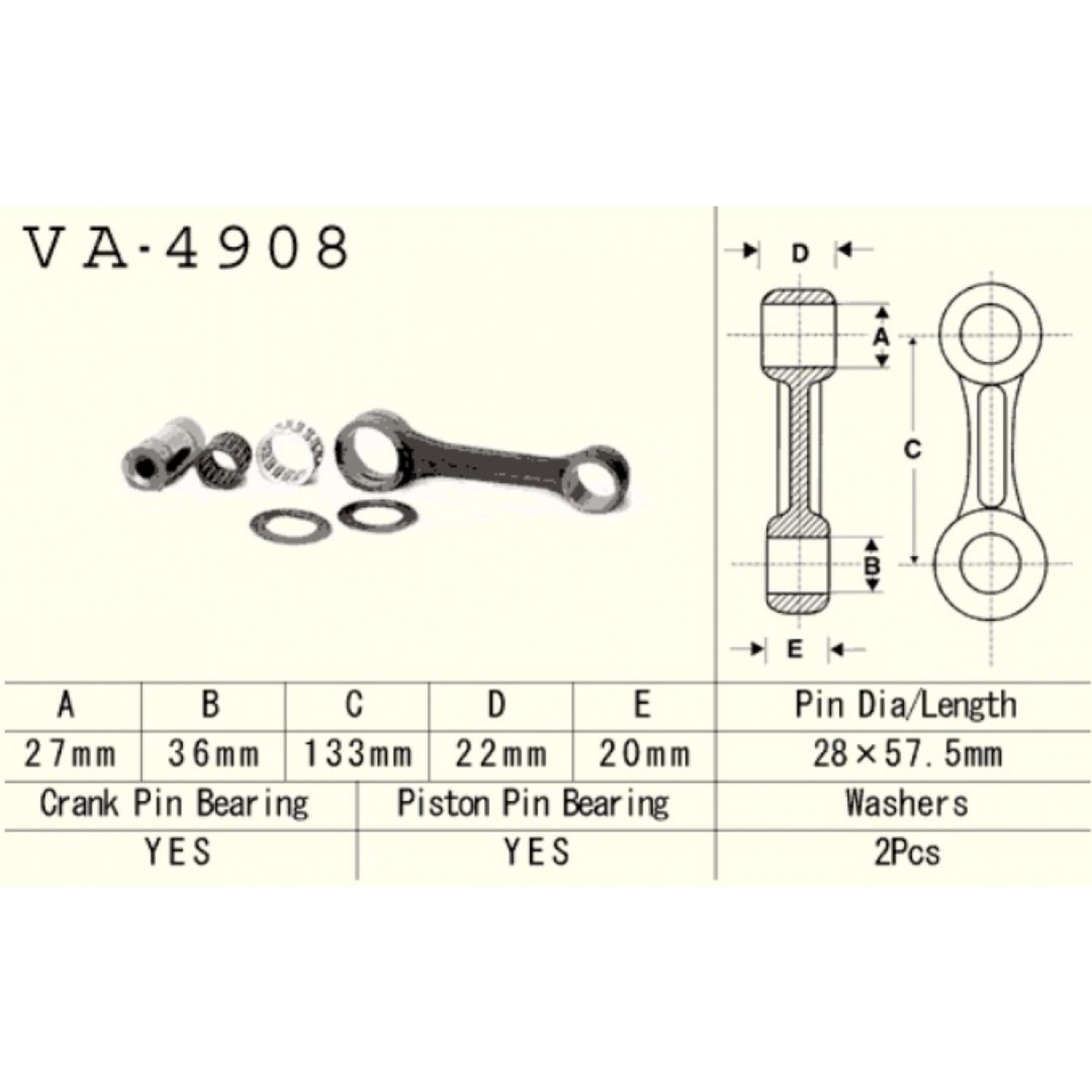 Connecting rod set VESRAH VA-4908
