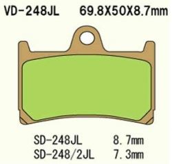 VESRAH brake pads KH252 / KH380 sinteredcolour gold YAMAHA fz6/r6/r1/fjr front vyrobeno v japonsku (VD-248JL)