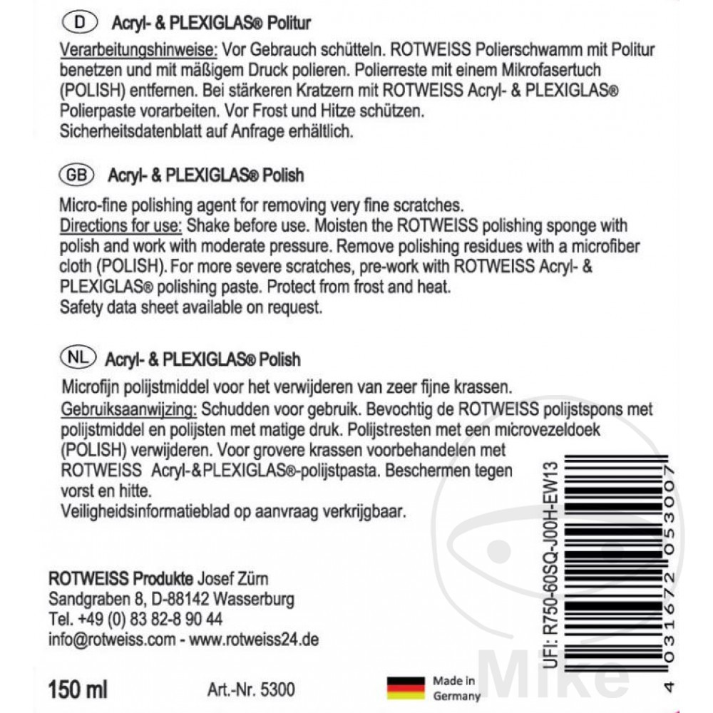 Rotweiss leštěnka Acryl- a plexisklo 150 ml červená bílá