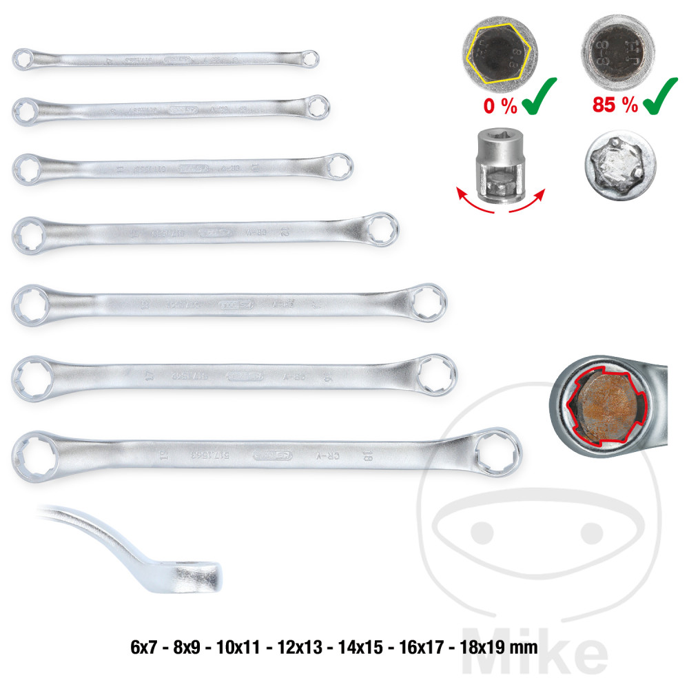KS Tools oboustranný očkový klíč sada speciální 7-dílná 6-19 mm zahnutý