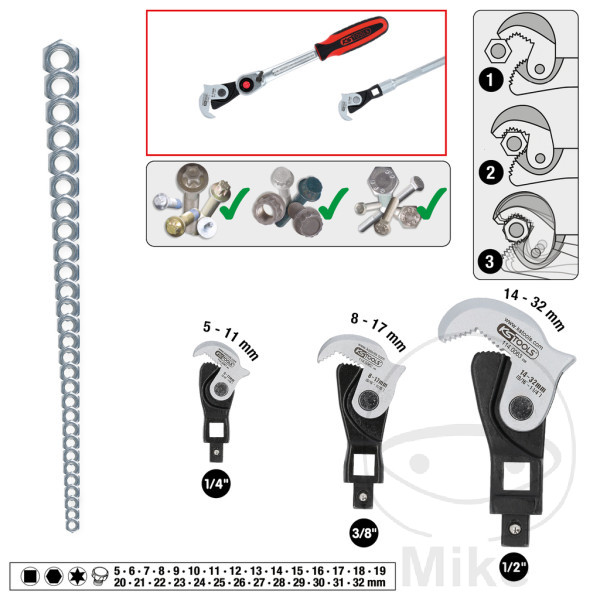 KS Tools multifunkční klíč 5-32 mm sada 3 dílná