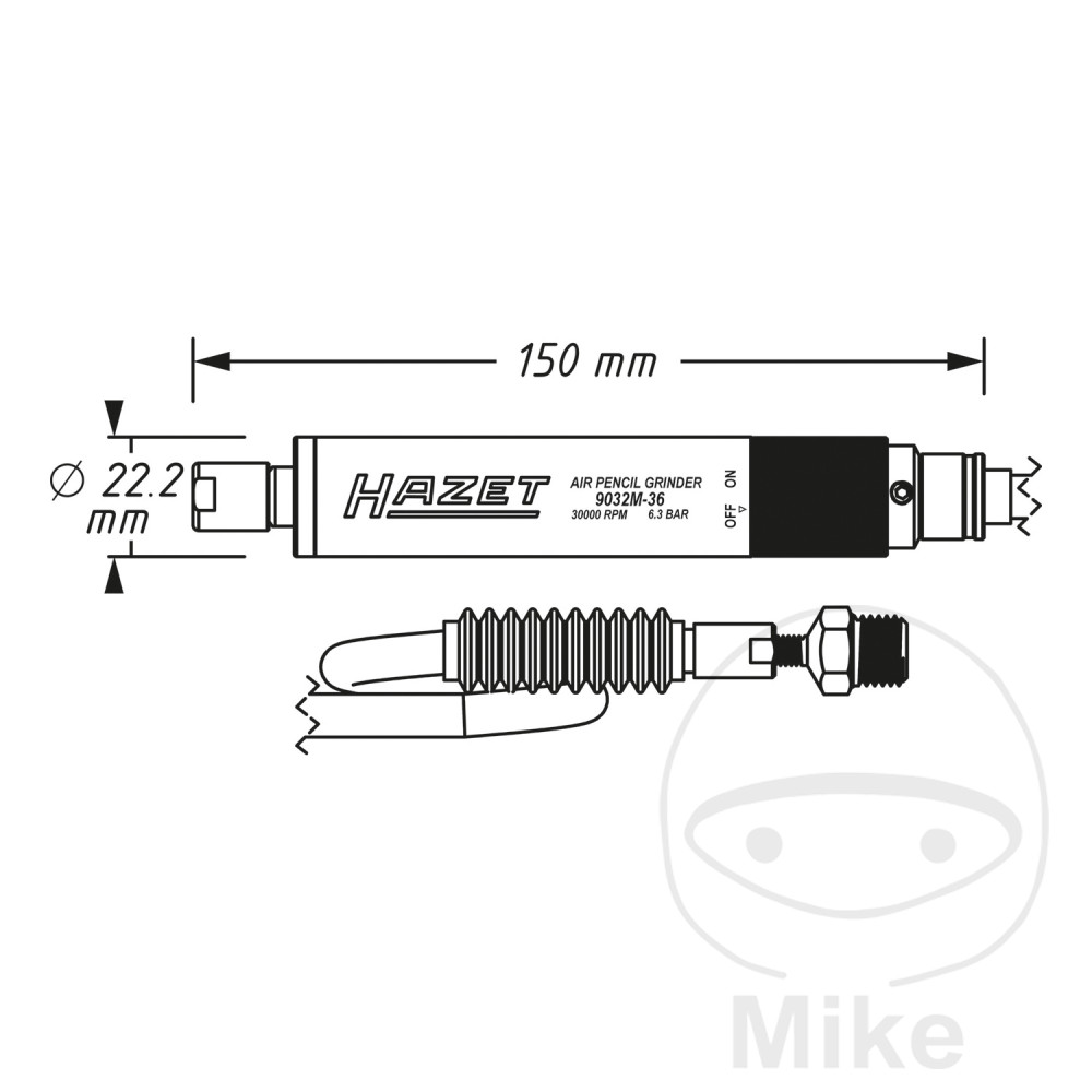 Hazet mini přímá bruska Hazet rovný 3 mm 6 mm